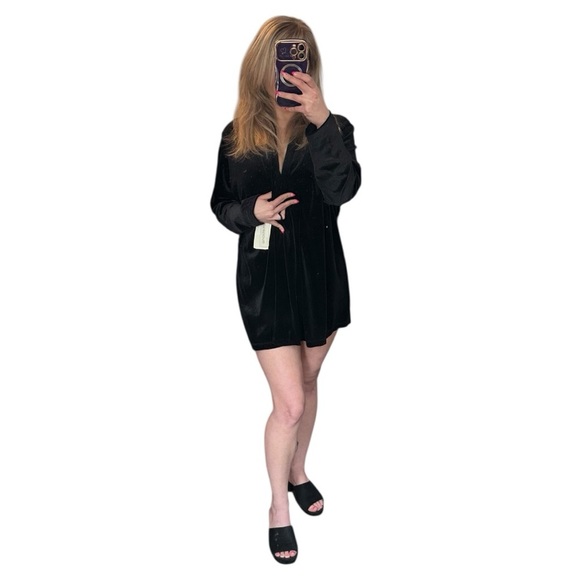 Vintage Sweaters - NWT Vintage Y2K Era Notations Black/Blue Velvet Open Front Cardigan XL